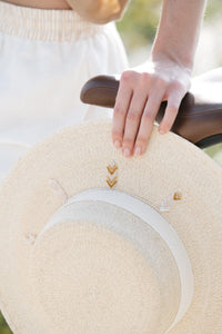 Straw Flat Brim Hat with Brim Detail - Casa Nana