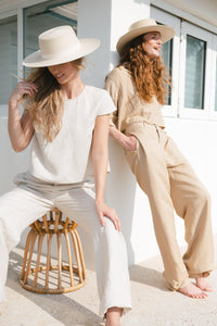 Straw Flat Brim Hat with Crown Detail - Casa Nana