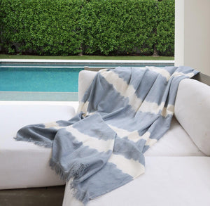 Blue Hand-Tie-Dyed Fringe Throw - Casa Nana